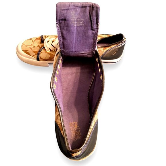 Coach Folly Signature C Sneakers Brown/Green Stripe & Blue Purple Heel Womenโs 8 - Picture 12 of 16